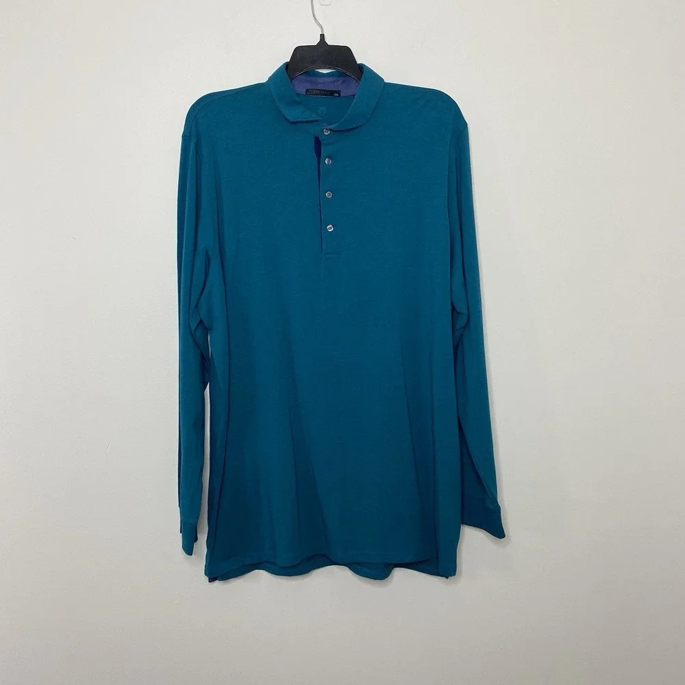Greyson Apache II Long Sleeve‎ polo Shirt Men's XXL Fiddle Teal Green